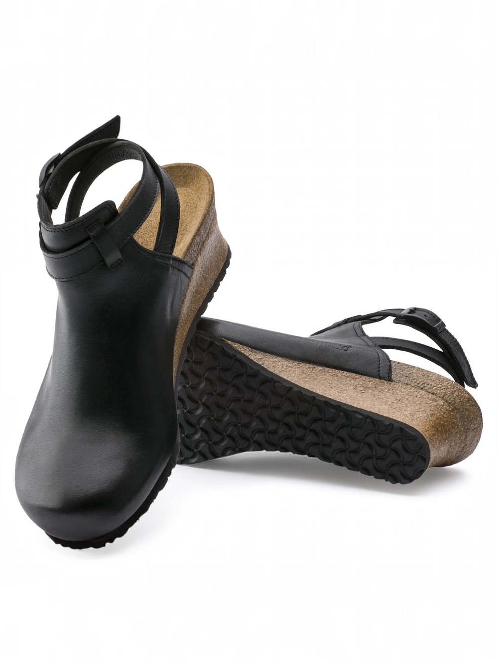 Papillio Birkenstock Esra Black Leather Wedge Clogs Women's Size 39 US 8